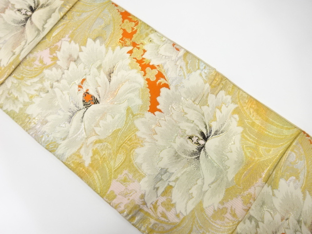 JAPANESE KIMONO / ANTIQUE FUKURO OBI / SILK / WOVEN PEONY & SARASA